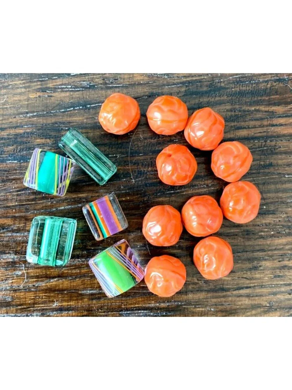 Bright Orange Vintage Glass Beads Czech Strip Glass Beads - lot VB1